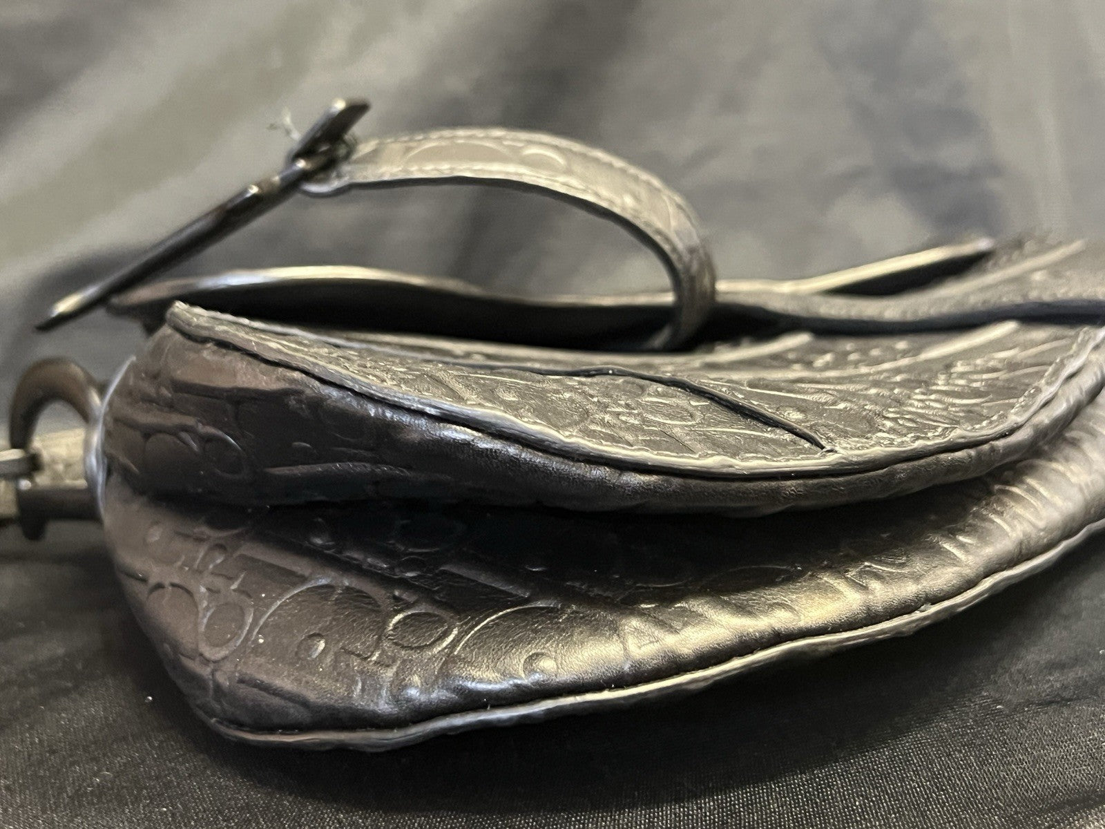 CHRISTIAN DIOR BLACK OBLIQUE EMBOSSED CALFSKIN SADDLE BAG — view 15