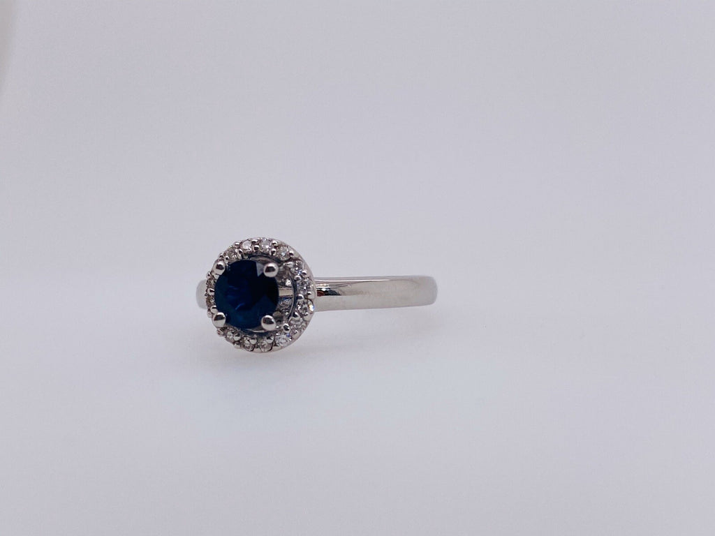 0.80tcw Effy 14k White Gold Diamond Sapphire Halo Ring Size 7 (view 2)