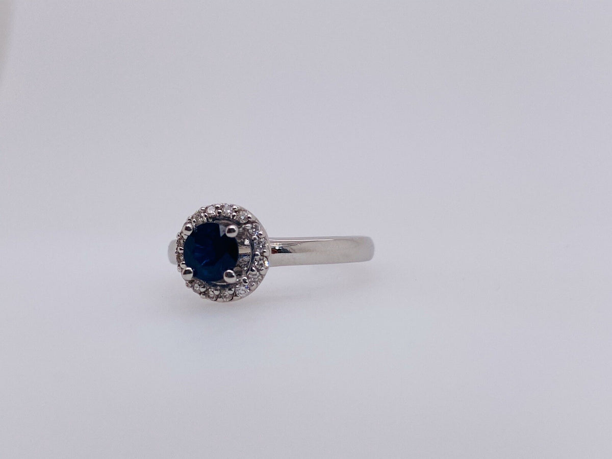 0.80tcw Effy 14k White Gold Diamond Sapphire Halo Ring Size 7 (view 2)