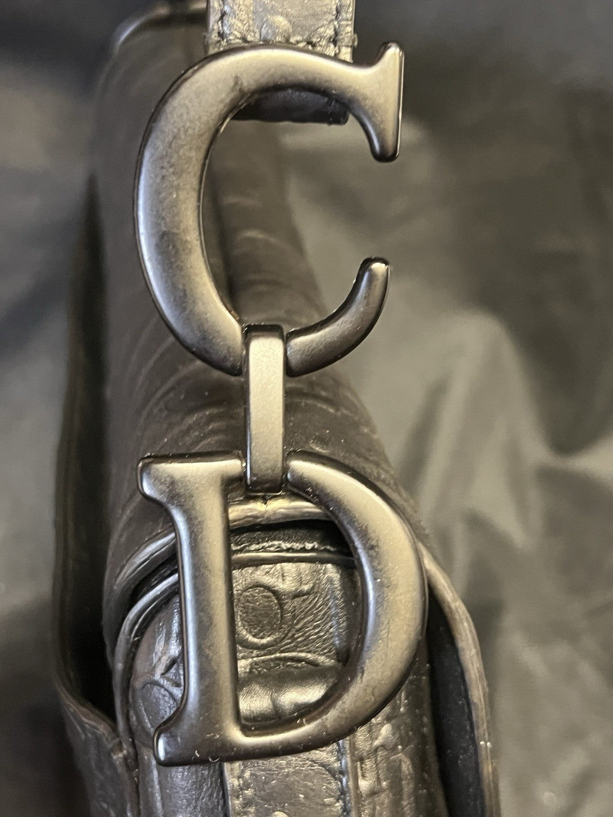 CHRISTIAN DIOR BLACK OBLIQUE EMBOSSED CALFSKIN SADDLE BAG — view 16