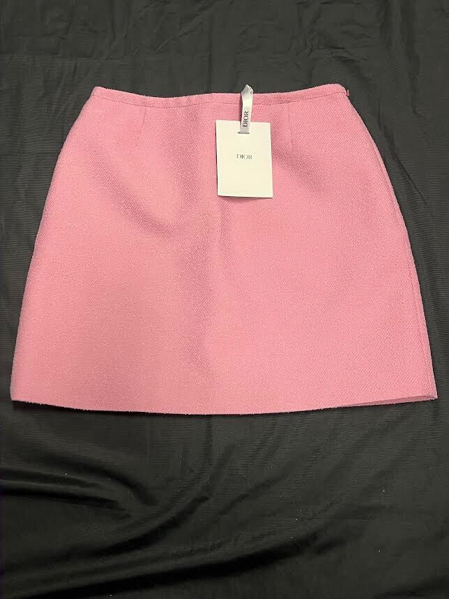 CHRISTIAN DIOR MINISKIRT HYDRANGEA PINK WOOL/COTTON BOULCE BLEND SIZE 34/ US 02