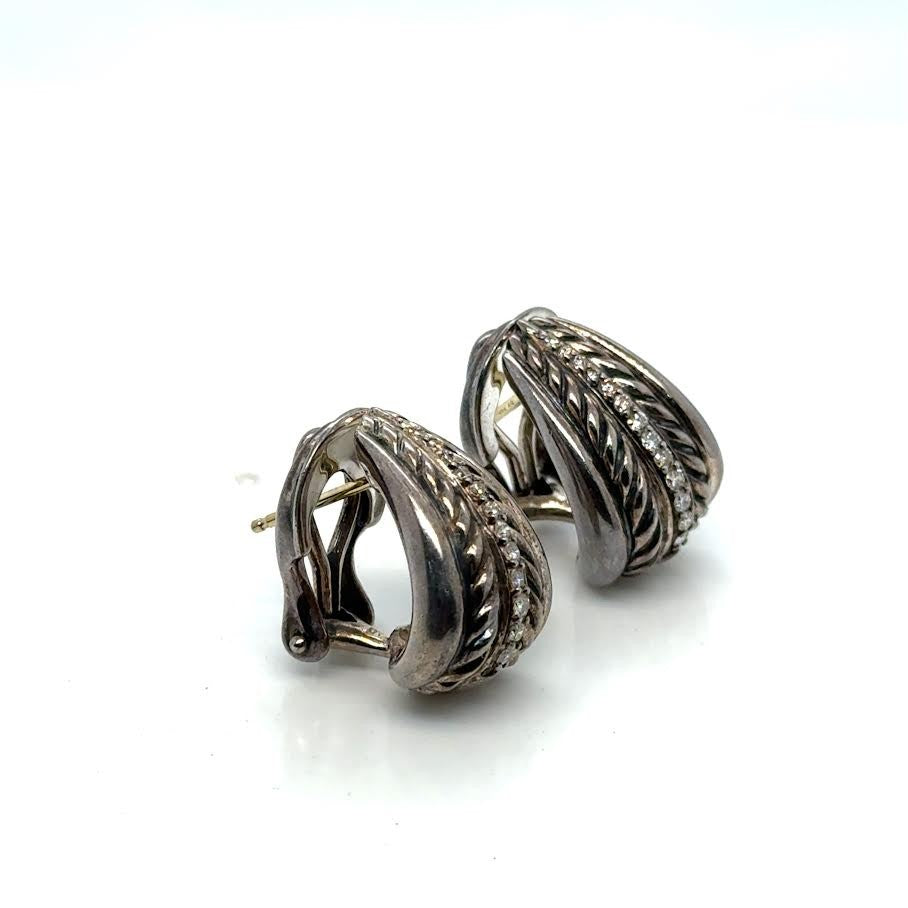 DAVID YURMAN DIAMOND STERLING SILVER 925/18K GOLD HOOP EARRINGS — view 5