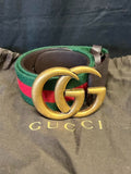 Gucci Brown Leather Web Double G Buckle Belt 80cm (fits 27-31 In) (view 1)