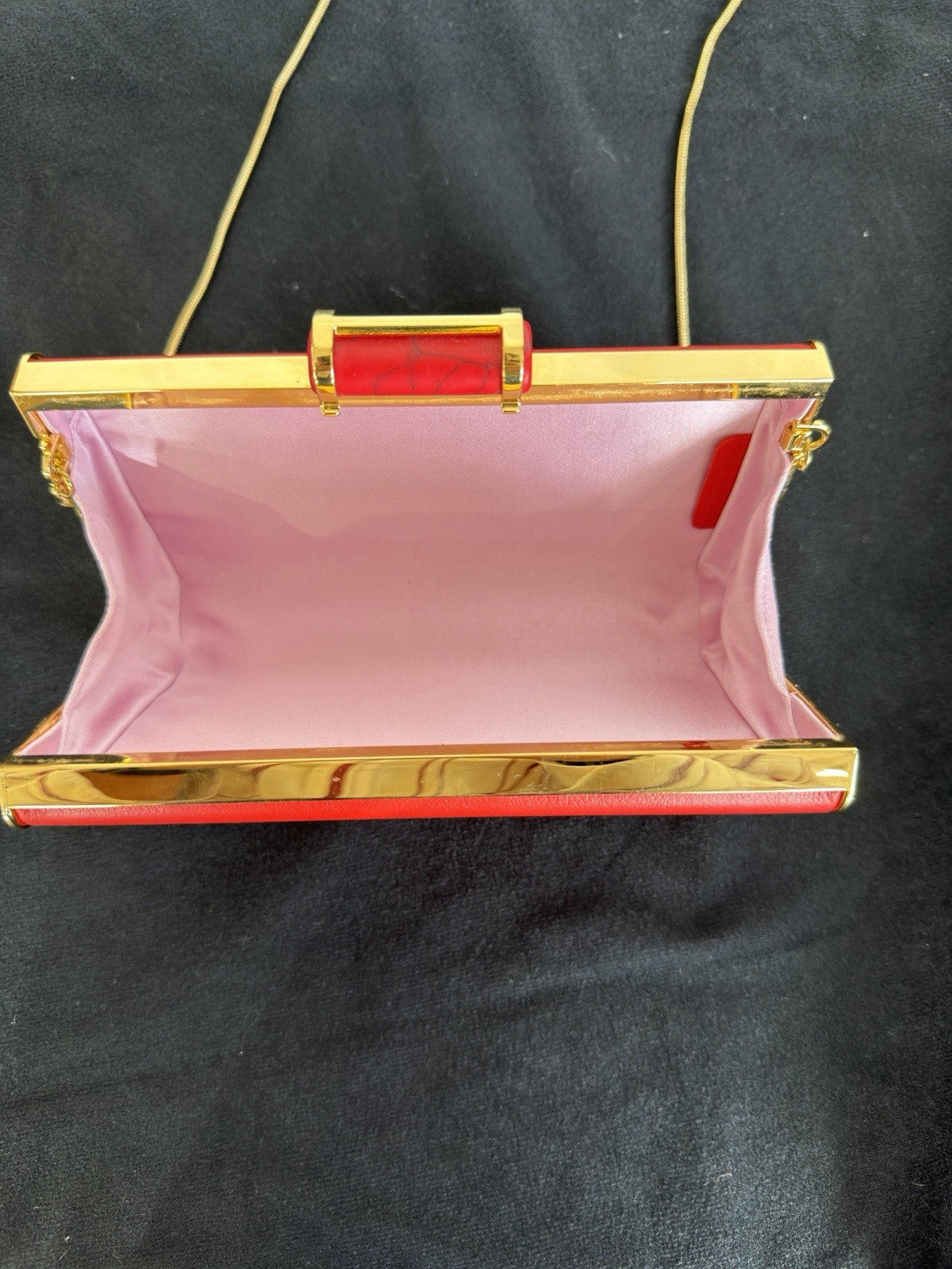 Carolina Herrera Scala Insignia Small Clutch Red/Gold w Chain Strap (view 3)
