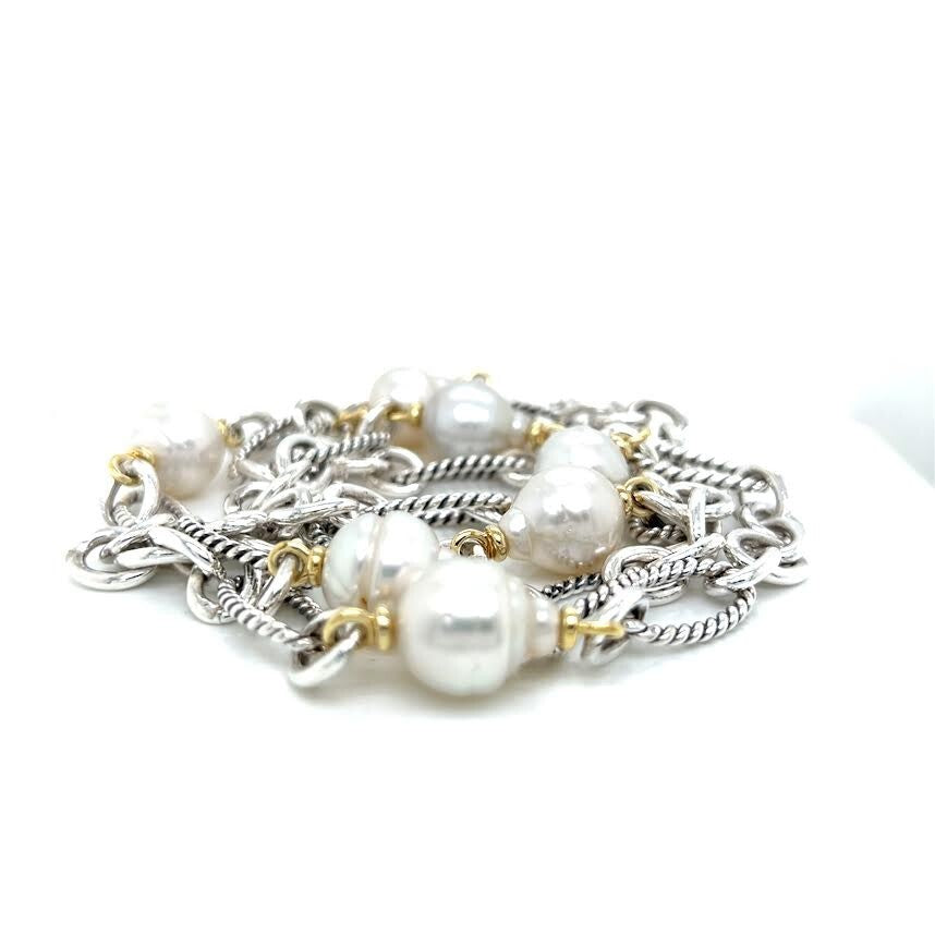 DAVID YURMAN PEARL CHAIN 36" NECKLACE GOLD AND SILVER — view 2