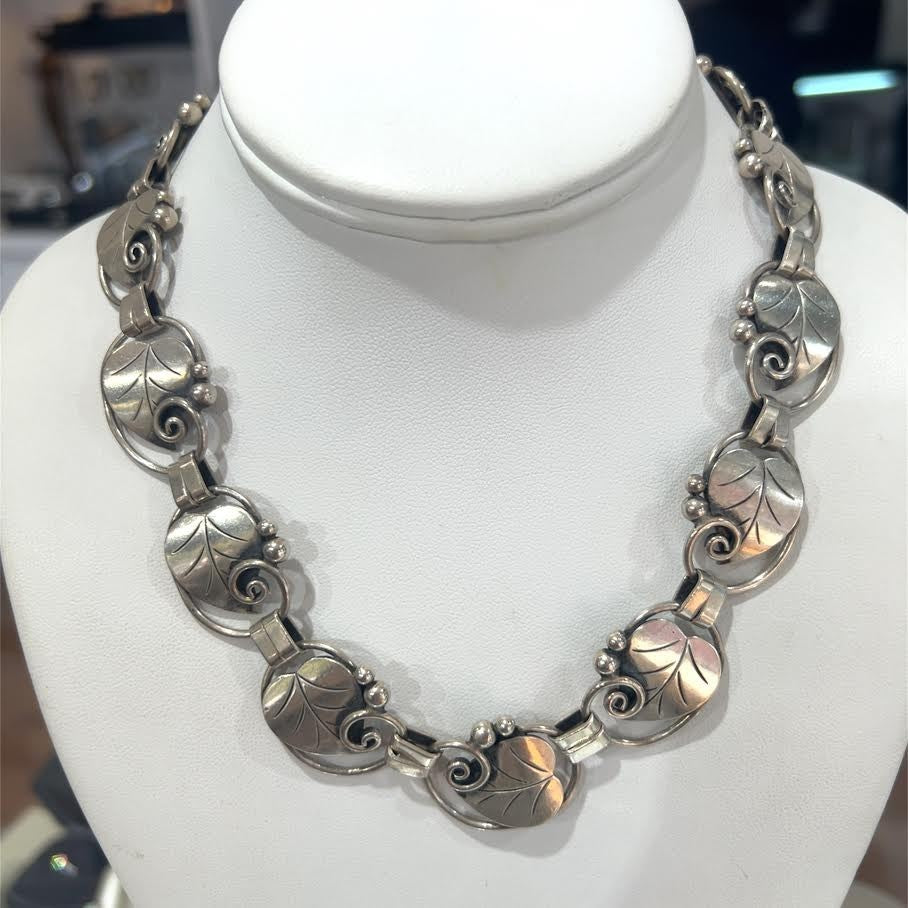ALPHONSE LAPAGLIA DESIGNED SIGNED STERLING SILVER 113 LEAF NECKLACE VINTAGE 17in — Certified Authentic | San Diego Jewelry Buy