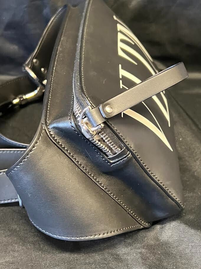 Valentino Garavani Calfskin Vltn Belt Bag Black White Lettering Adjustable Strap (view 4)