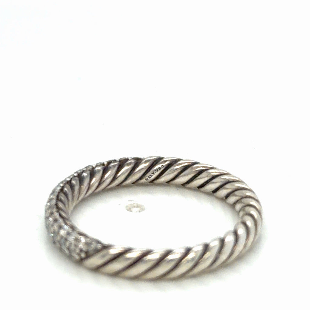 David Yurman Petite Pave Ring Sterling Silver 0.39ctwa Diamonds 3mm Size 6.75 — view 10