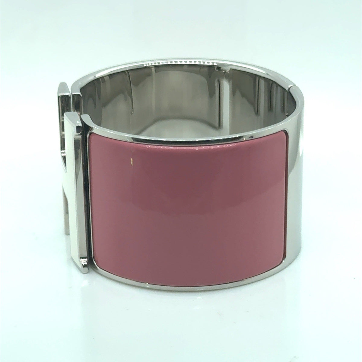 Hermes Extra Wide Pink and White Clic Clac H Bracelet Size PM (view 5)