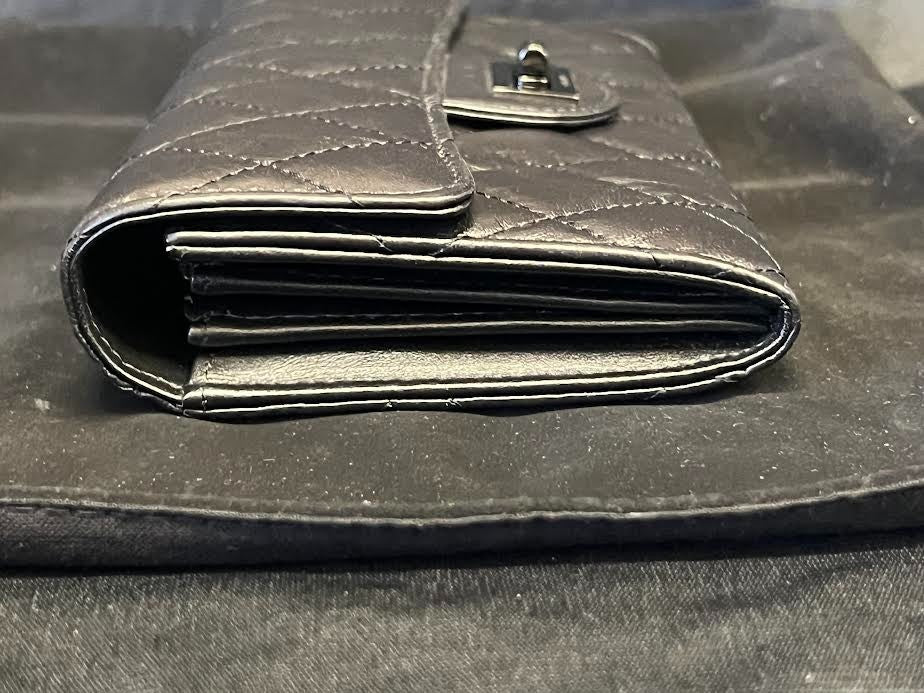 Chanel Quilted 2.55 Long Wallet Black Calfskin Leather Front Flap (view 6)