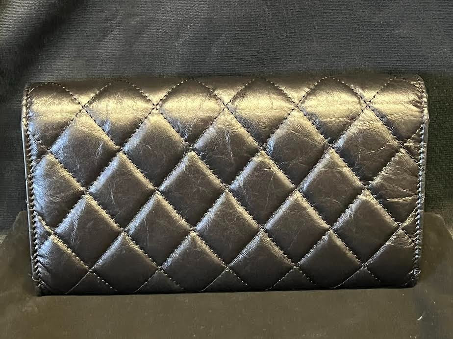 Chanel Quilted 2.55 Long Wallet Black Calfskin Leather Front Flap (view 2)