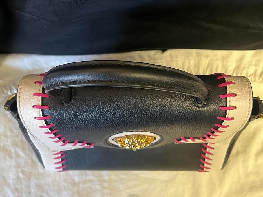 Versace LA Medusa Medium Stitch Top-handle Bag W Chain Black and White Calfskin (view 7)