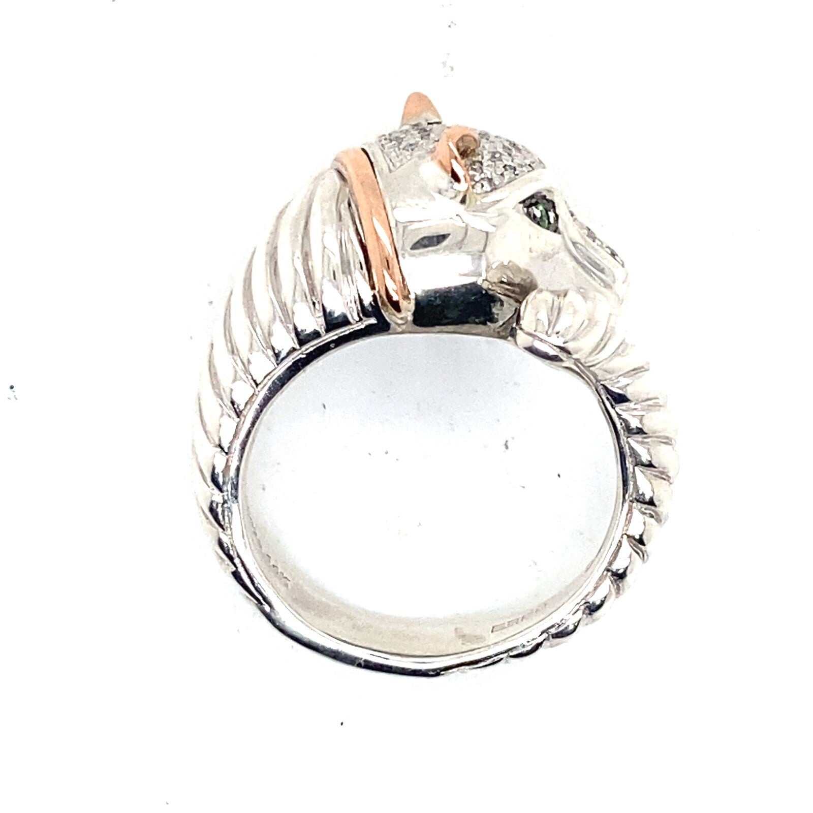 Effy Sterling SIlver 14k Rose Gold Diamond Tsavorite Panther Ring Size 7.5 — view 3