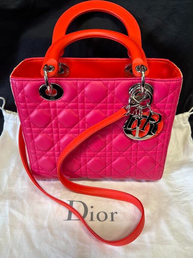 CHRISTIAN DIOR TRI COLOR LADY DIOR MEDIUM TOP HANDLE BAG W REMOVABLE STRAP — view 3