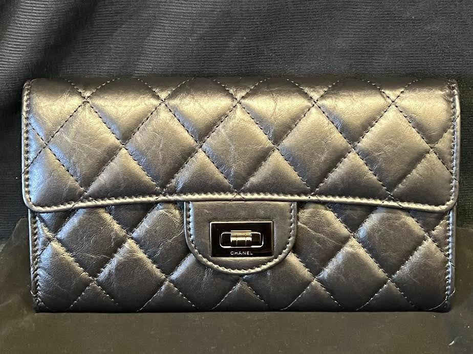 Chanel Quilted 2.55 Long Wallet Black Calfskin Leather Front Flap (view 1)