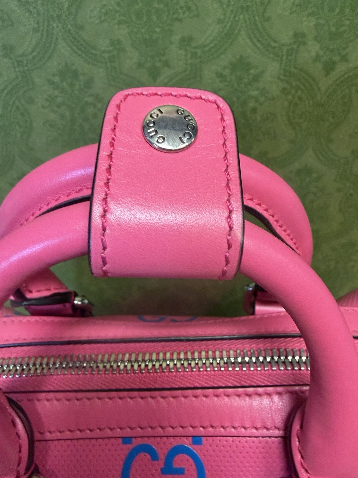 Gucci GG Tennis Bi-color Perforated Mini Duffle Bag Fushia/Blue Leather — view 11