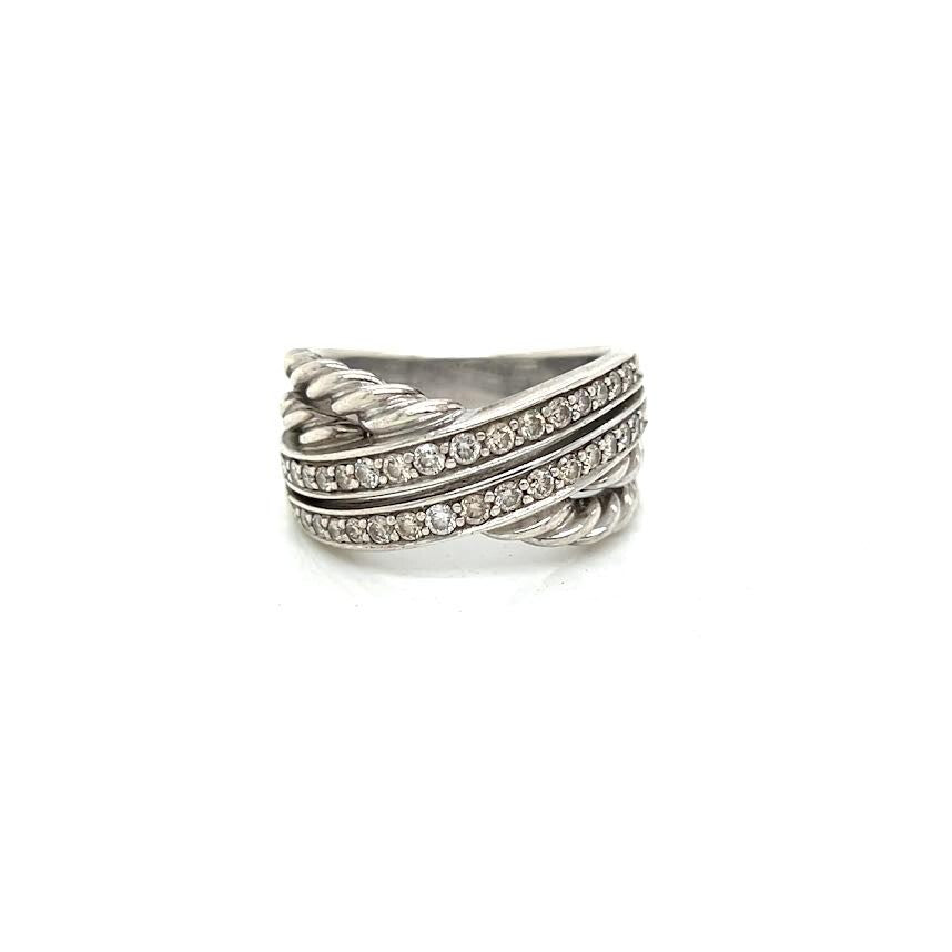 DAVID YURMAN DIAMOND CROSSOVER SILVER RING SIZE 8 — Certified Authentic | San Diego Jewelry Buyers