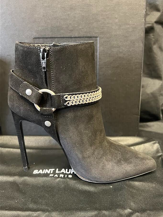 Saint Laurent Paris 110 Cbuck Boot Black Suede Harness Chain Size 38 (us 8) (view 7)