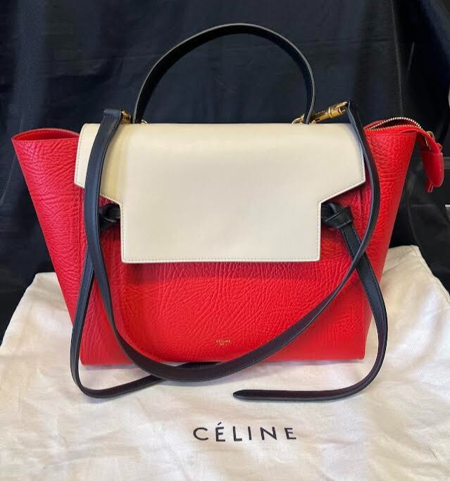 Celine Elephant Calfskin Mini Tri-color Belt Bag Vermillion W Removable Strap (view 11)