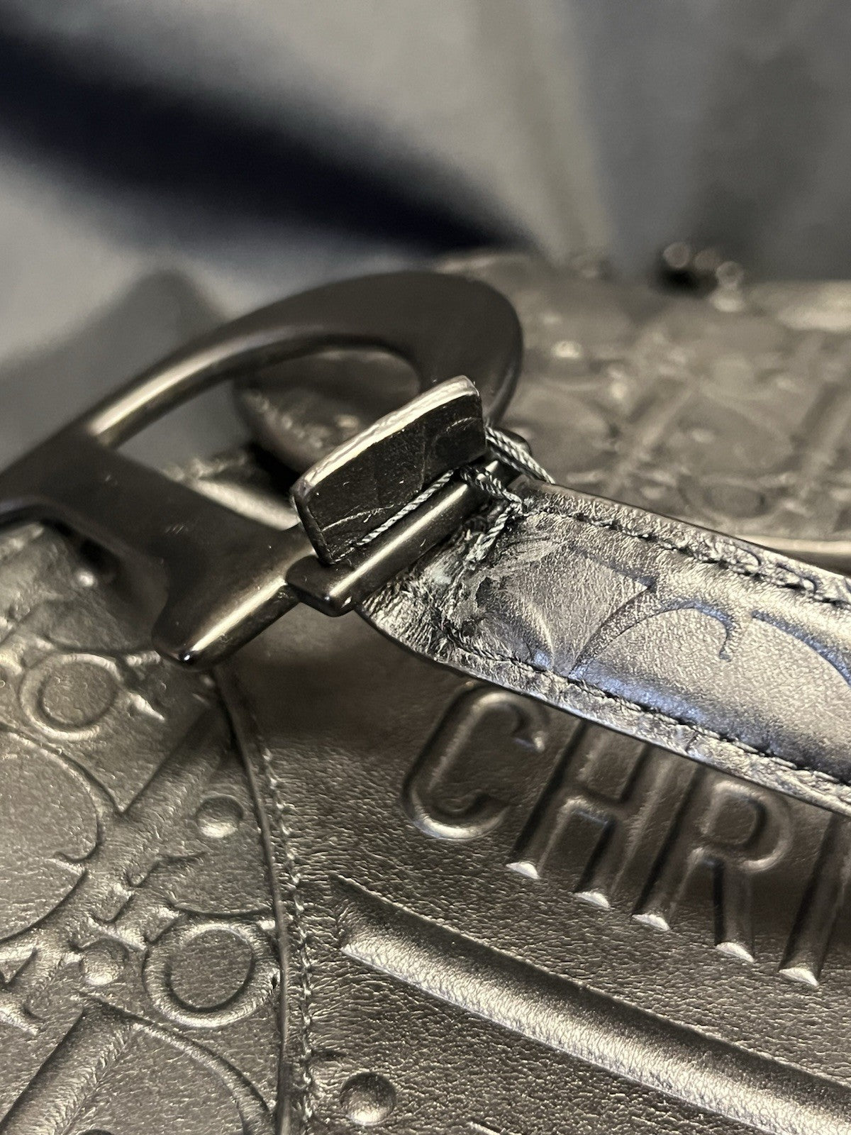 CHRISTIAN DIOR BLACK OBLIQUE EMBOSSED CALFSKIN SADDLE BAG — view 12