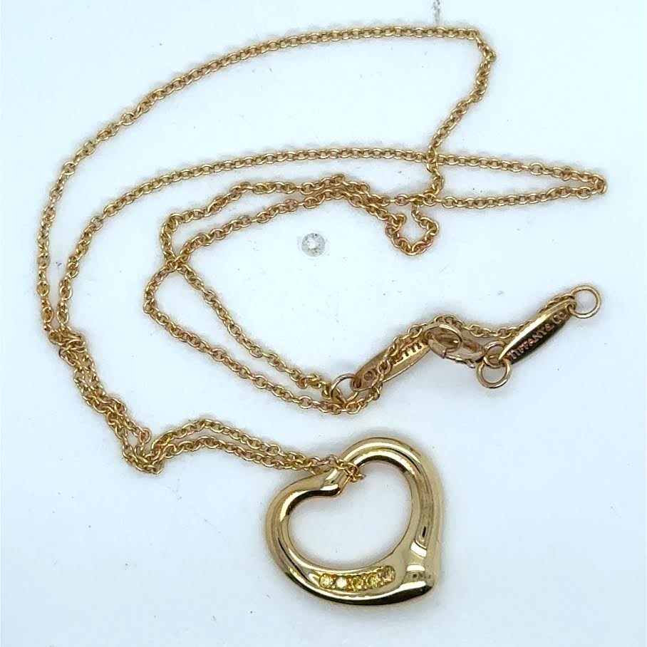 TIFFANY & CO. 18K YELLOW GOLD 16mm OPEN HEART 5 YELLOW DIAMOND PENDANT 16 — view 4