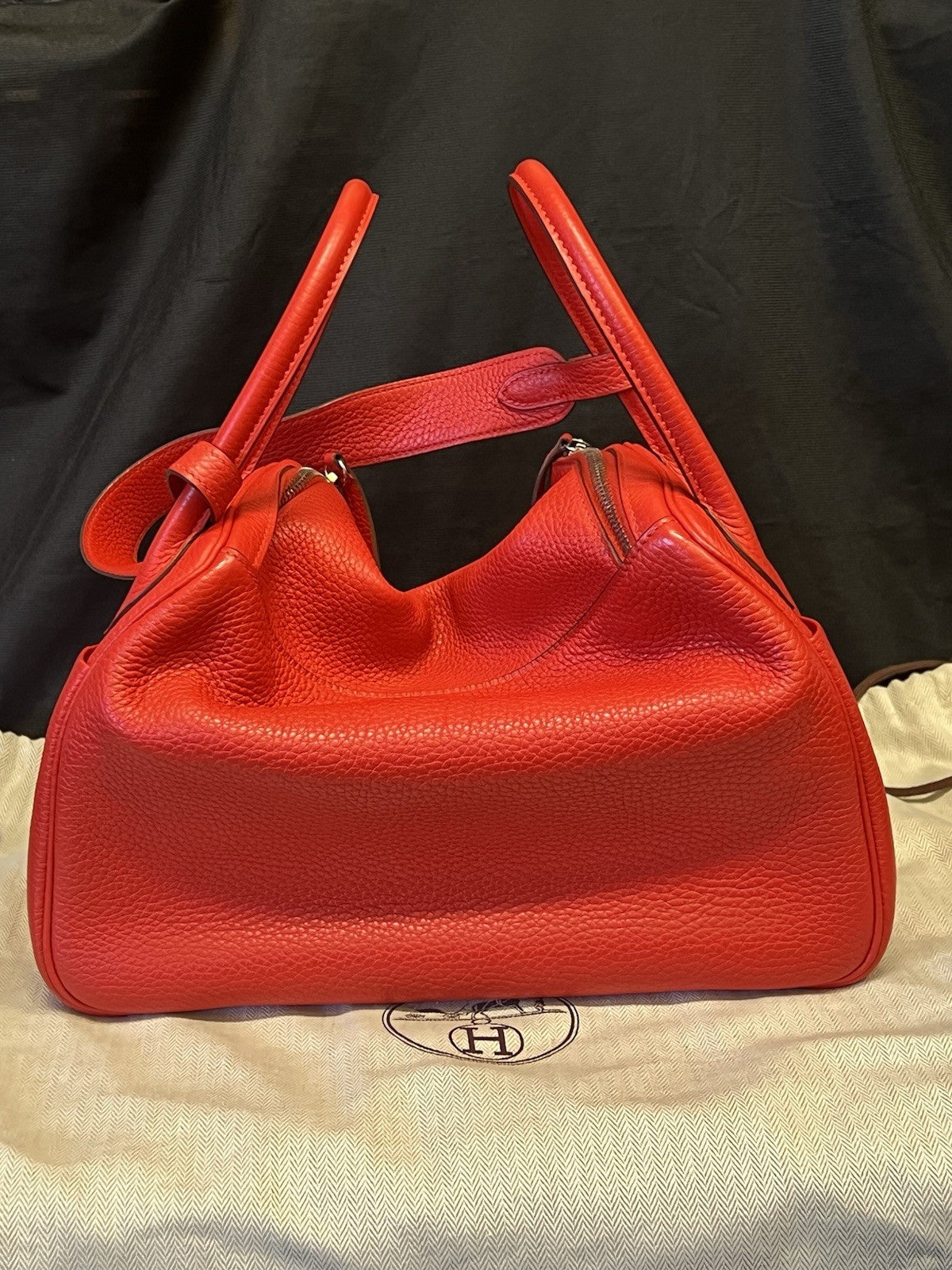 Hermes 2017 Lindy 30 Red Leather Shoulder Bag, Organizer & Dust Bag (view 3)