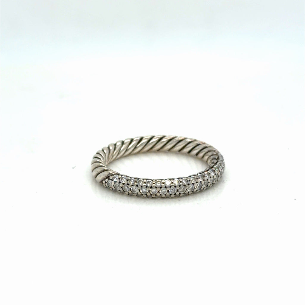 David Yurman Petite Pave Ring Sterling Silver 0.39ctwa Diamonds 3mm Size 6.75 — view 9