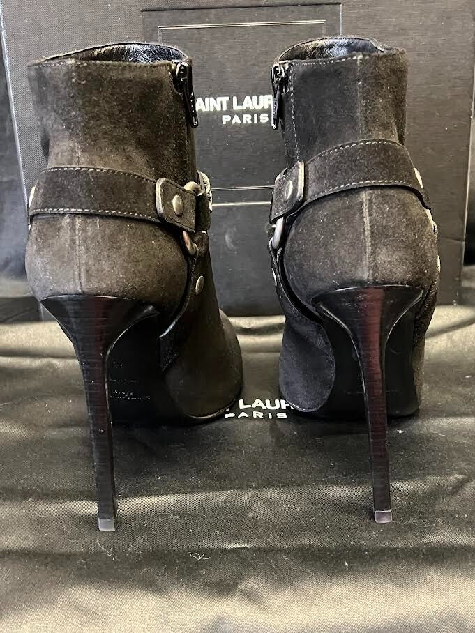 Saint Laurent Paris 110 Cbuck Boot Black Suede Harness Chain Size 38 (us 8) (view 3)