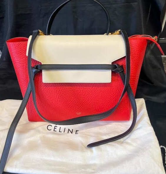 CELINE ELEPHANT CALFSKIN MINI TRI-COLOR BELT BAG VERMILLION W REMOVABLE STRAP — view 3