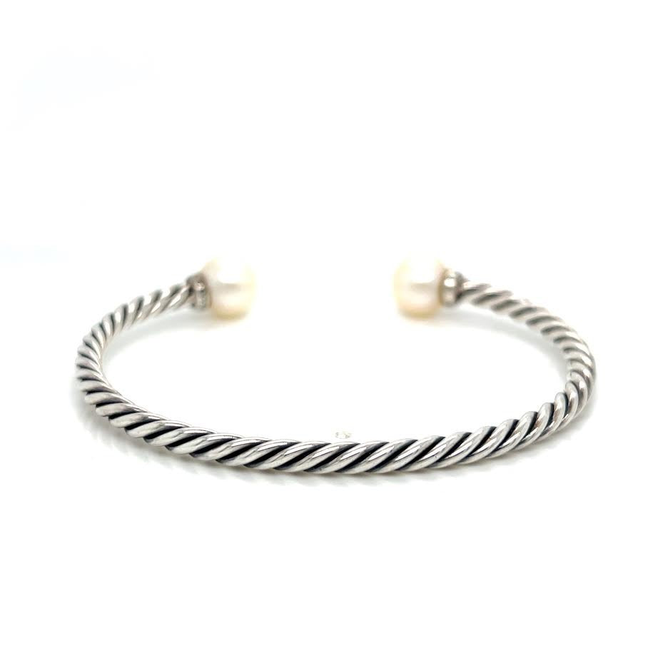 David Yurman Sterling Silver 925 Solari Bracelet with Pearls & Diamonds Size M. — view 4