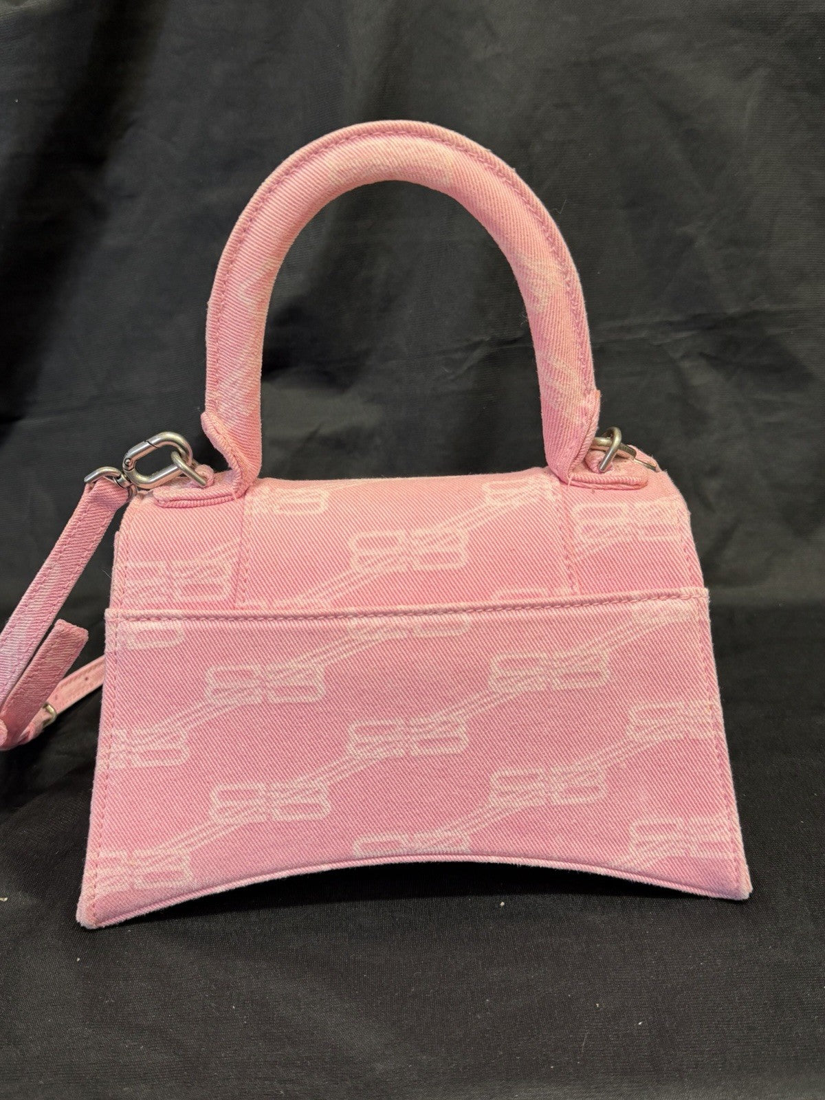 Balenciaga Hourglass Small Handbag BB Monogram Denim Pink Removable Strap (view 3)