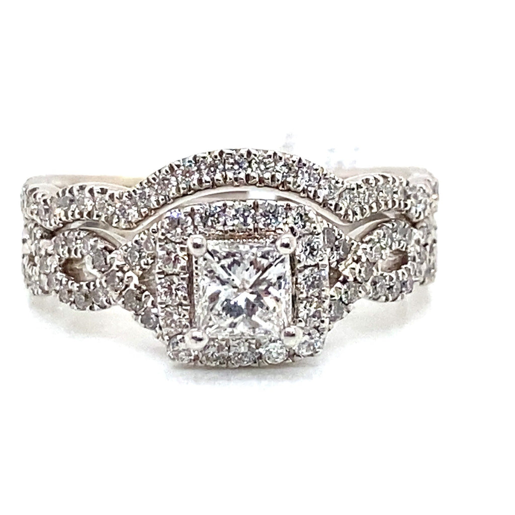 Neil Lane 1.41ctwa Princess cut diamond engagement ring wedding band set w/ Halo (view 2)