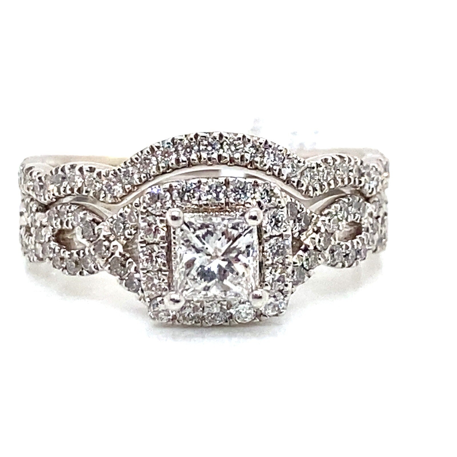 Neal Lane 1.41ctwa Princess cut diamond engagement ring wedding band set w/ Halo — view 2
