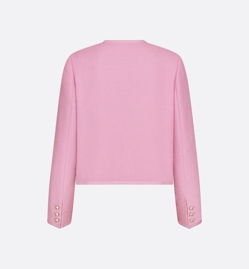 CHRISTIAN DIOR CROPPED JACKET PINK WOOL & COTTON BLEND BOULCE SIZE 42/US 101
