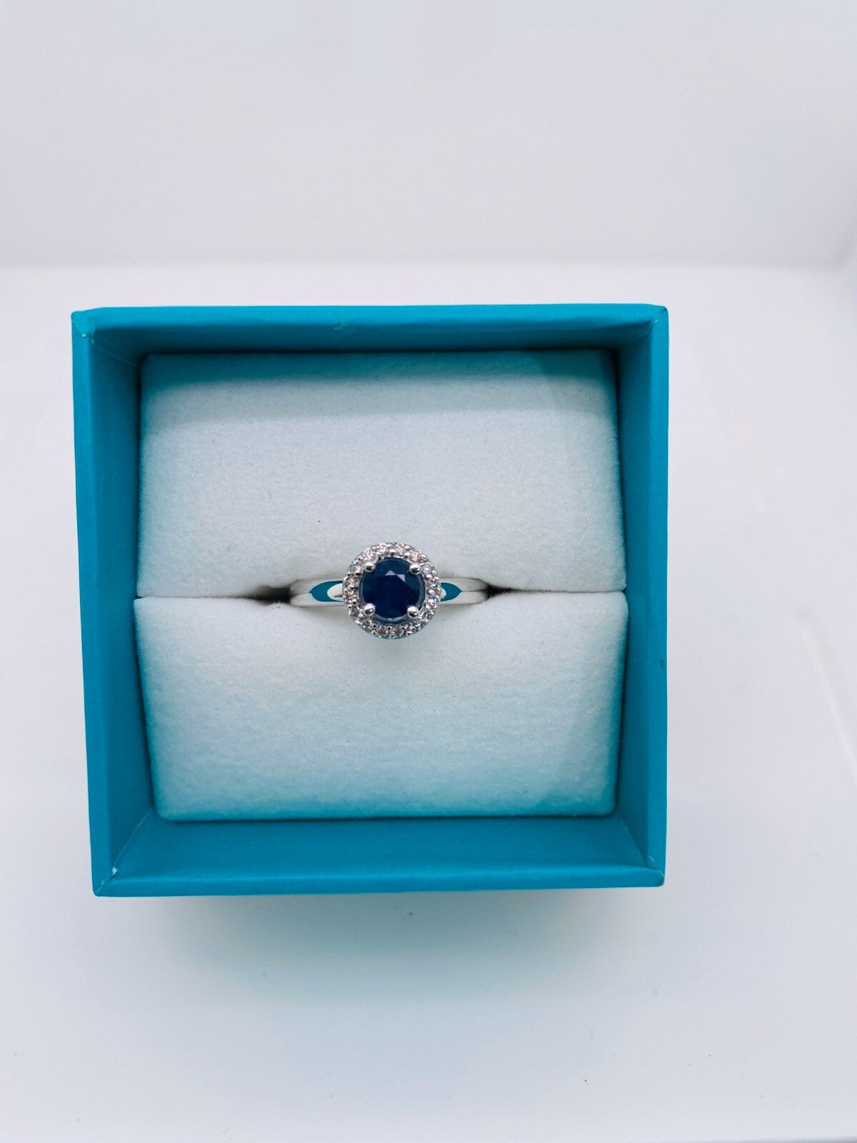 0.80tcw Effy 14k White Gold Diamond Sapphire Halo Ring Size 7 (view 1)