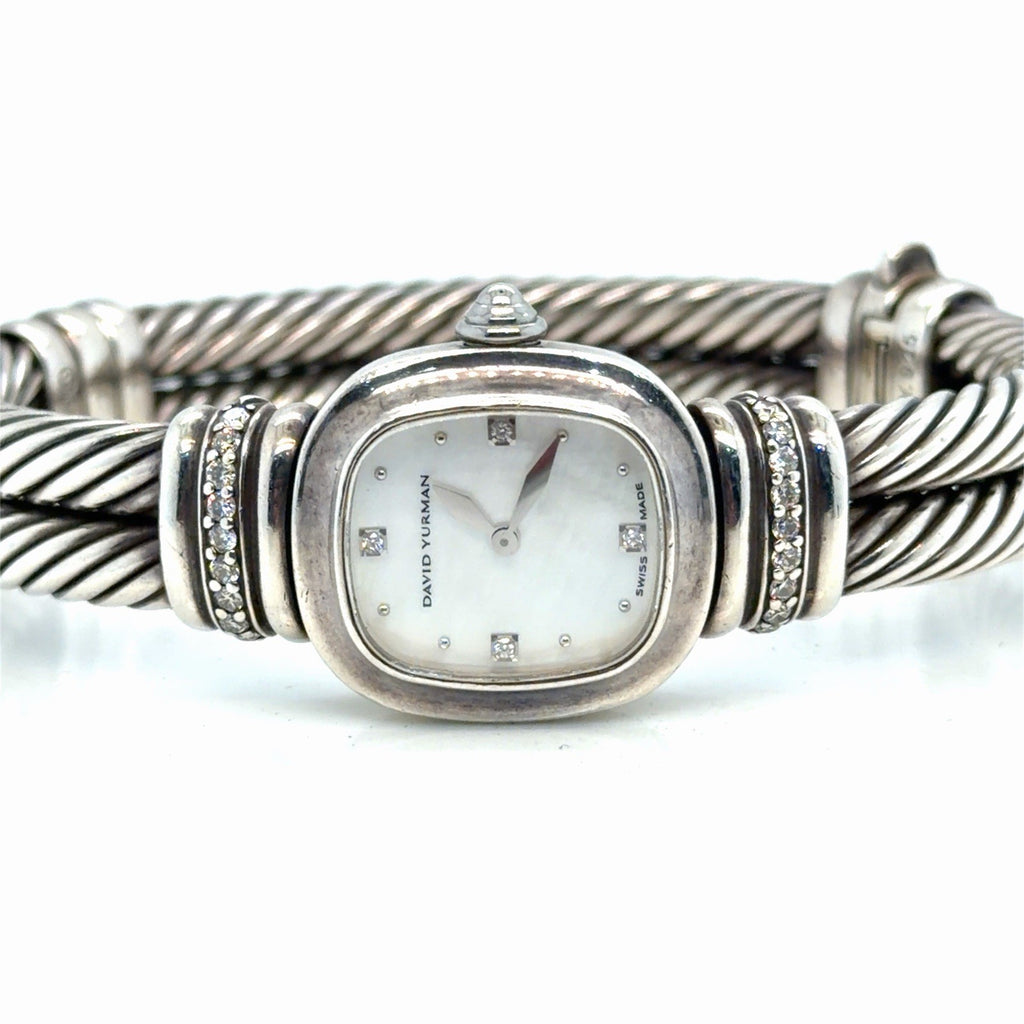David Yurman Sterling Silver Watch with 0.27ctwa Diamonds & Mother of Pearl Dial — view 6