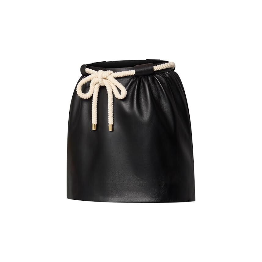 LOUIS VUITTON MINI LEATHER SKIRT WITH ROPE BELT BLACK SIZE 38/US 4-6 1AGHS12