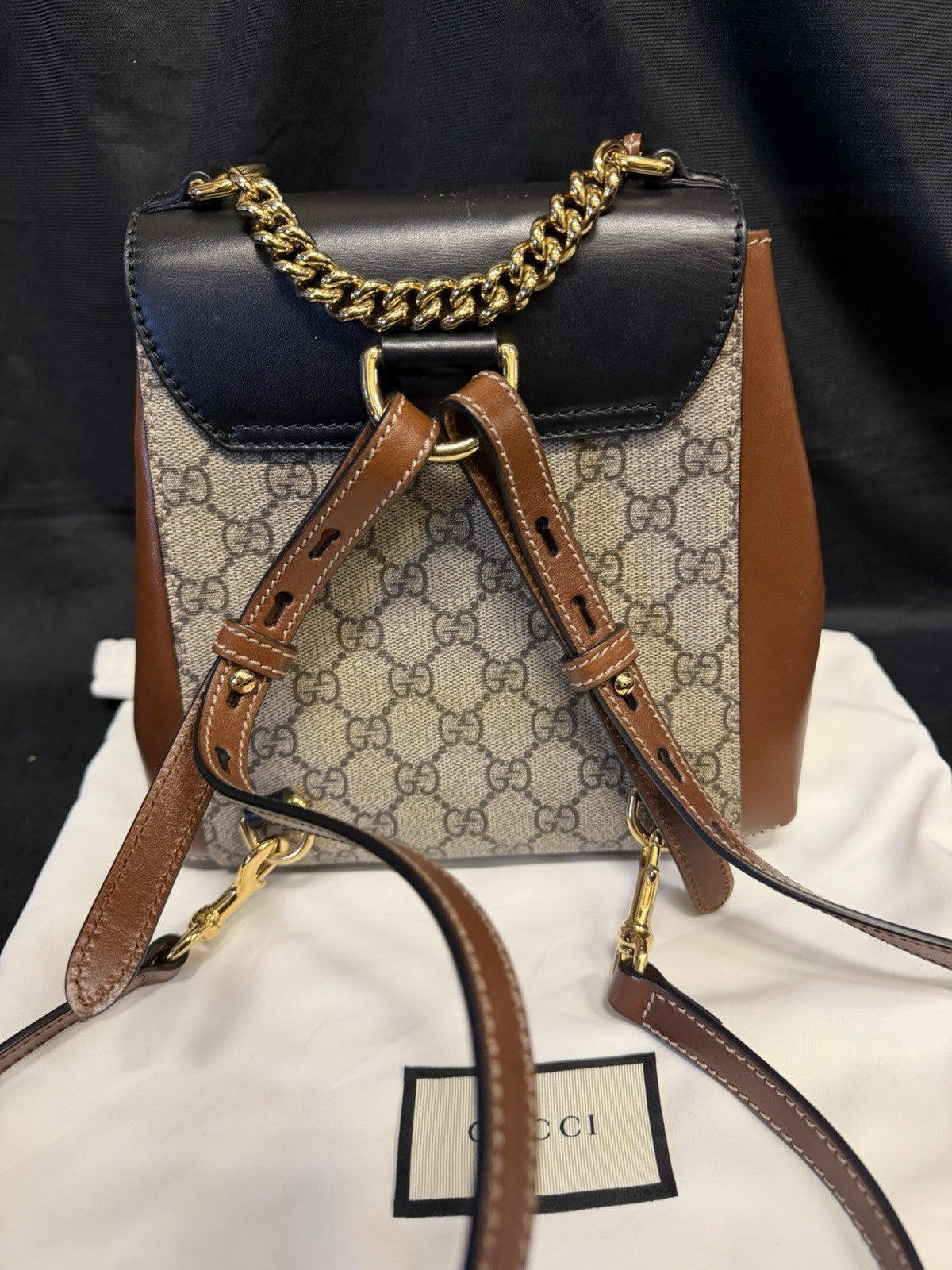 Gucci Padlock Mini Backpack Beige GG Supreme Canvas Brown/Black — view 3