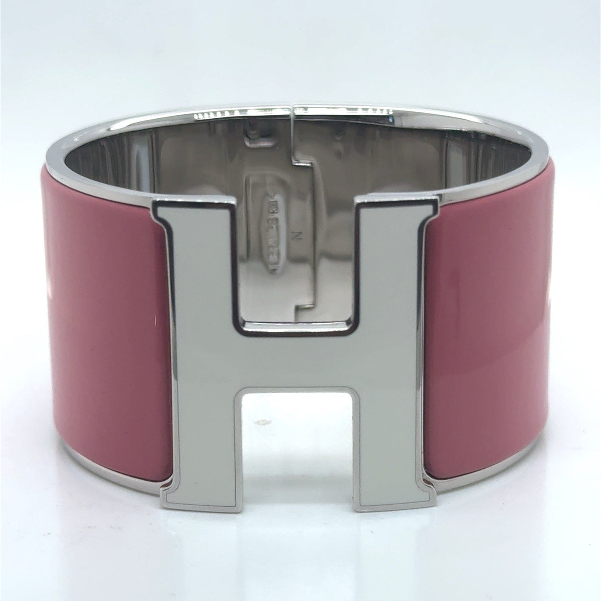Hermes Extra Wide Pink and White Clic Clac H Bracelet Size PM (view 1)