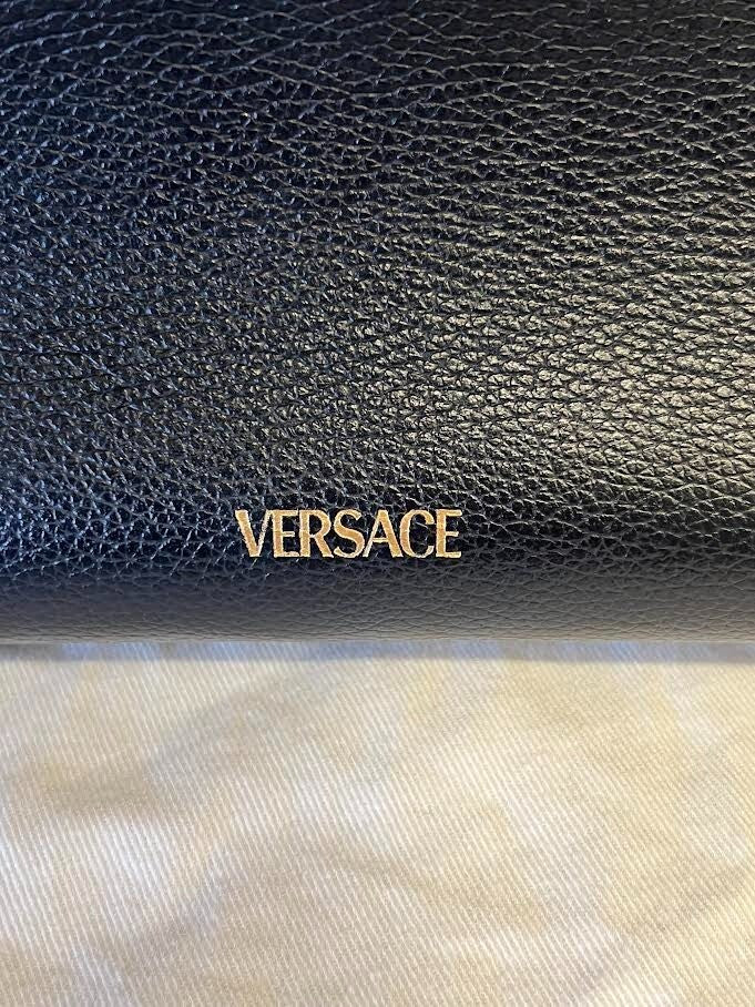 Versace LA Medusa Medium Stitch Top-handle Bag W Chain Black and White Calfskin (view 14)