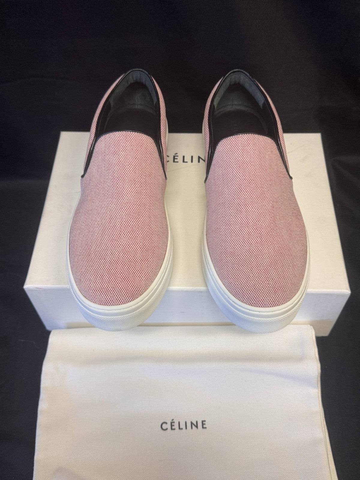 CELINE 25TL ROSE PETAL SLIP-ON SNEAKERS SIZE US 8.5 / EU 38.5 RED & WHITE1