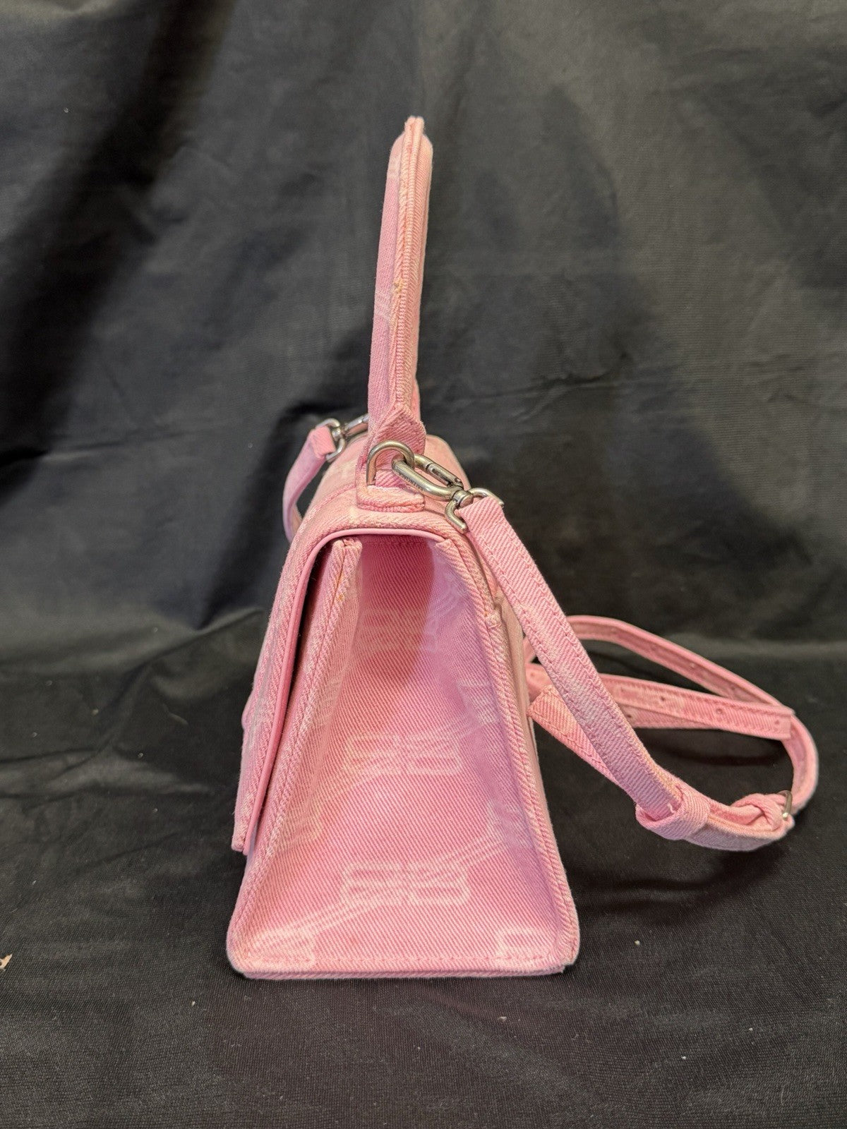 Balenciaga Hourglass Small Handbag BB Monogram Denim Pink Removable Strap (view 2)