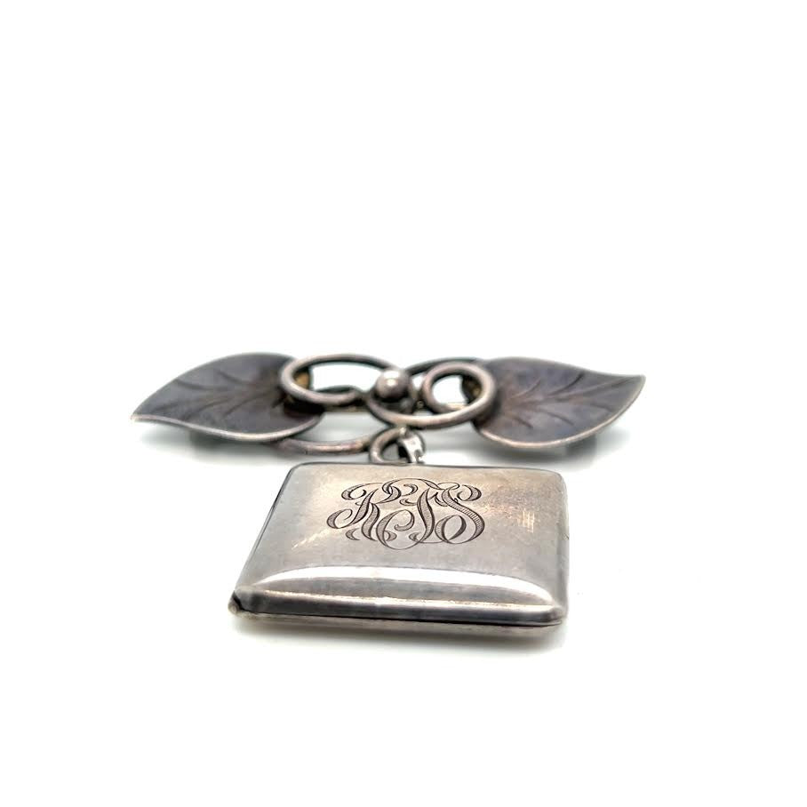 Georg Jensen Sterling Silver Hand Wrought Leaf Dangle Locket Brooch Pin #113 (view 6)