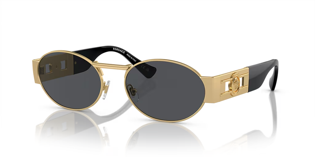 VERSACE OVAL SUNGLASSES VE2264 MATTE GOLD FRAME DARK GREY LENS 140mm — Certified Authentic | San Diego Jewelry Buyers