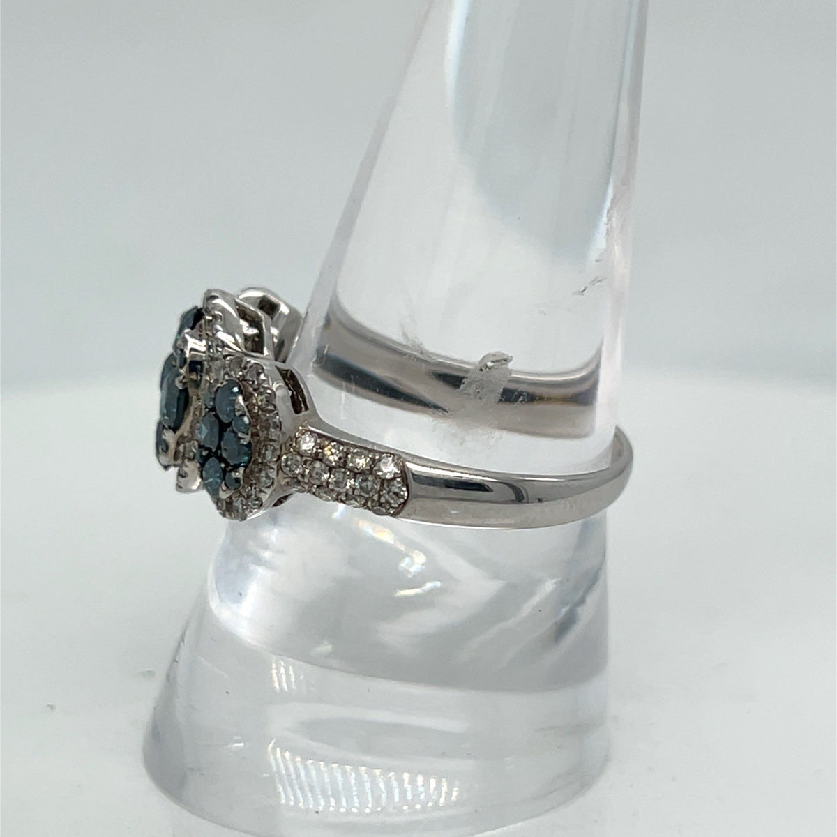 Effy 14K Solid White Gold Blue & White Diamond Ring Size 9 (view 8)