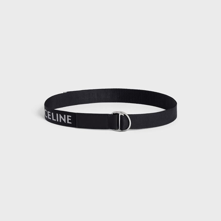 CELINE DOUBLE RING BLACK JAQUARD/CALFSKIN BELT FITS 80-100cm1