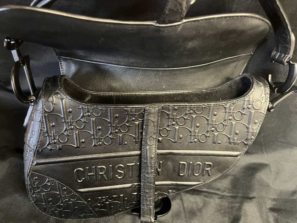 CHRISTIAN DIOR BLACK OBLIQUE EMBOSSED CALFSKIN SADDLE BAG — view 6