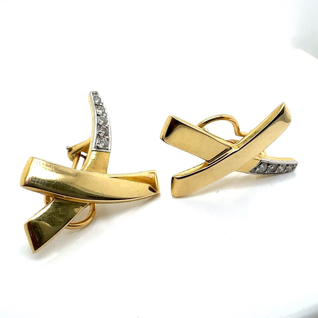 Tiffany & Co. 18k Yellow Gold Platinum & Diamonds Paloma Picasso Kiss Earrings (view 2)