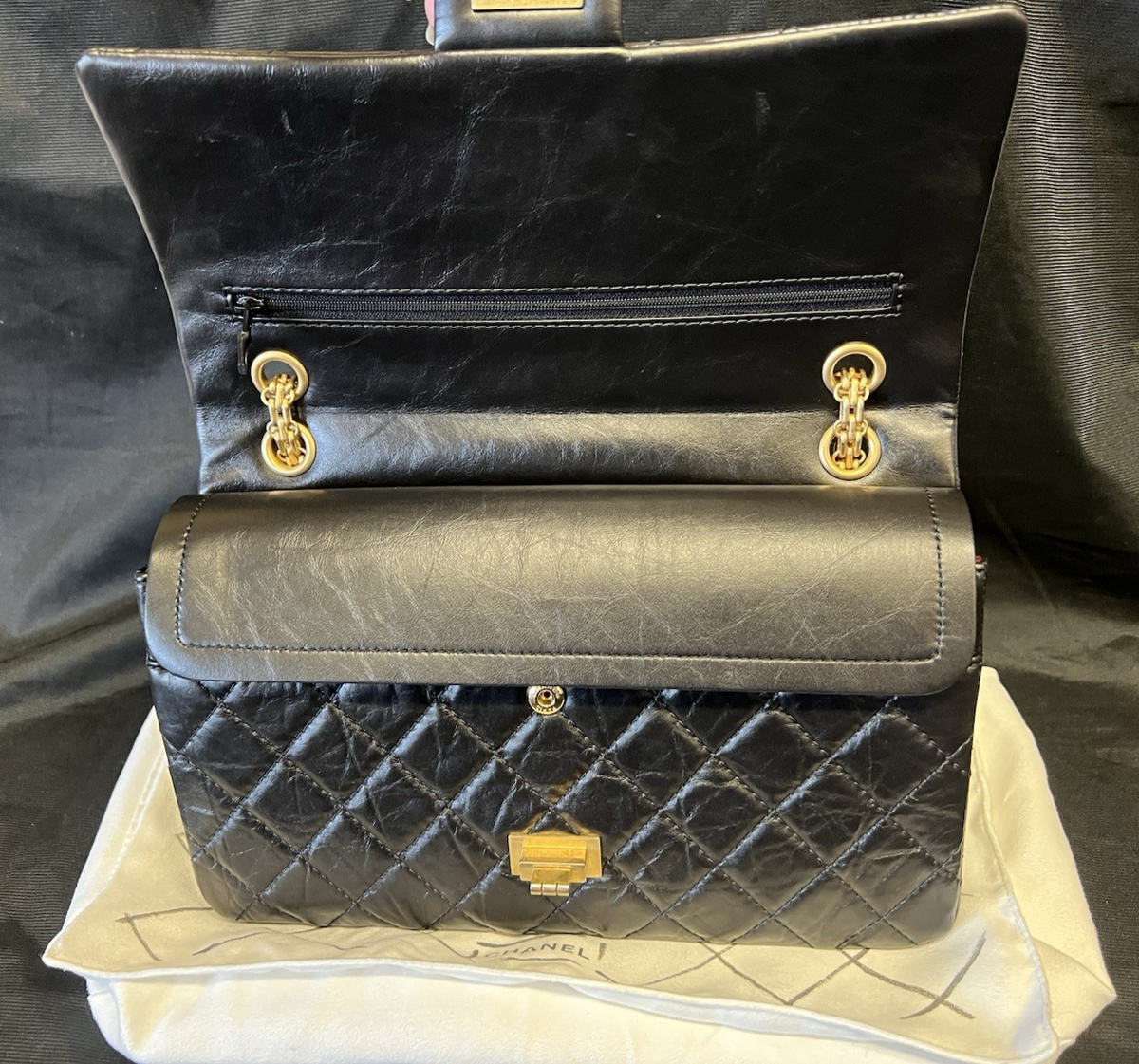 Chanel Large 2.55 Handbag Aged Calfskin & Gold-tone Metal Black & Organizer (view 8)
