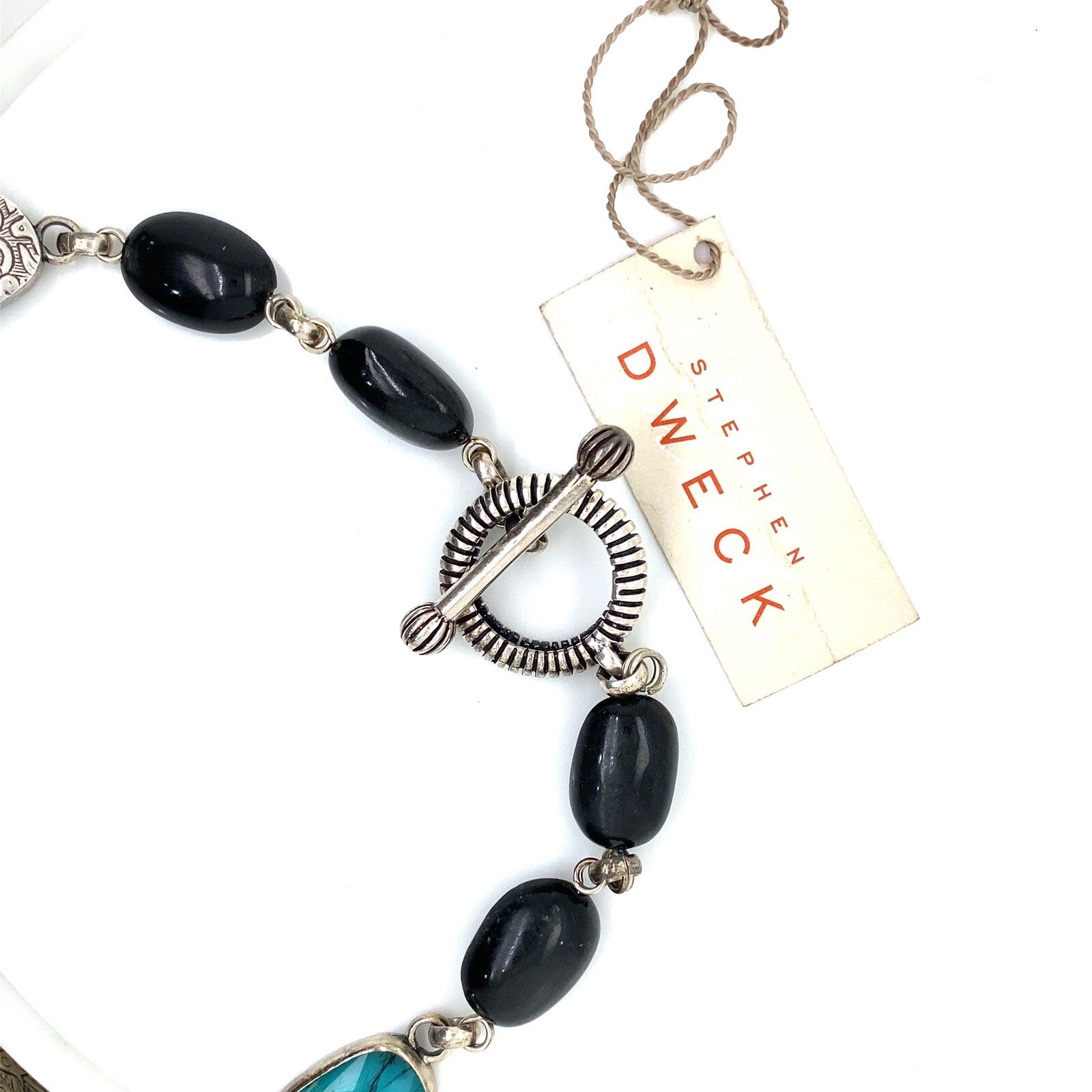 Stephen Dweck silver necklace w/star diopside & rutilated quartz/blue turquoise — view 3